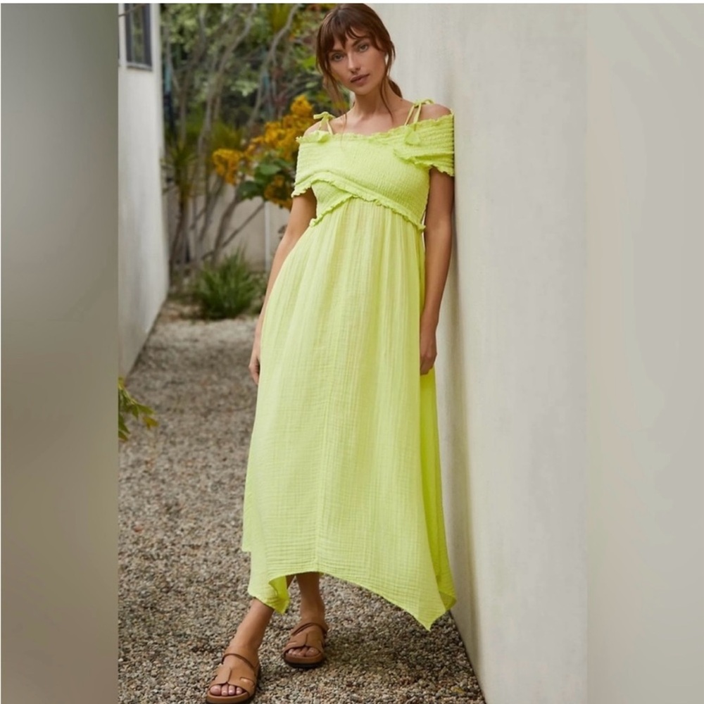 Anthropologie Neon Yellow Off-Shoulder Maxi Dress